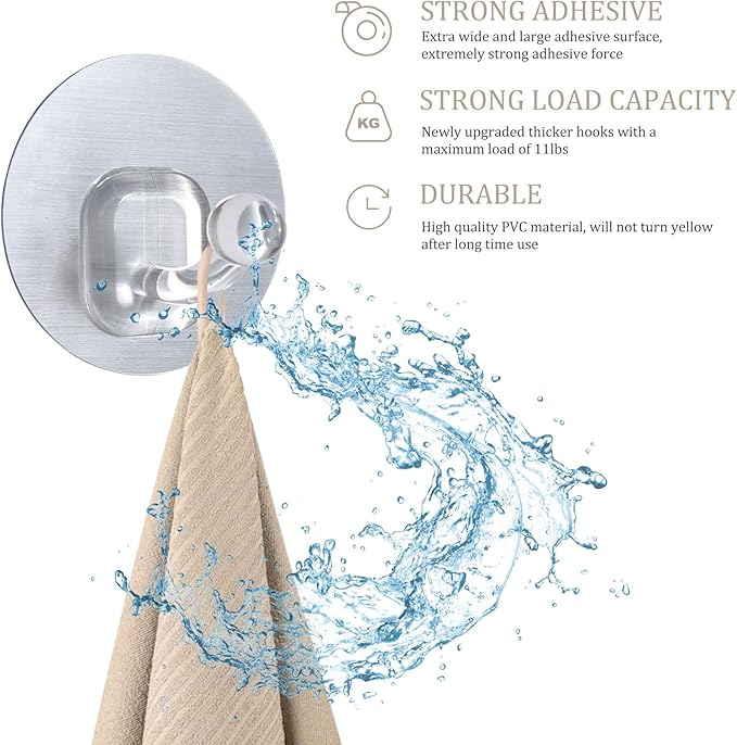 Uten Adhesive Hooks for Hanging 10 Pack, Heavy Duty Wall Hooks 11 lbs, Self - Image 7