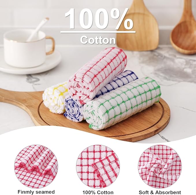 Kitinjoy Cotton 16 Pack Kitchen Towels and Dishcloths Sets, 16 x 25 Inch & 12 X - Image 2