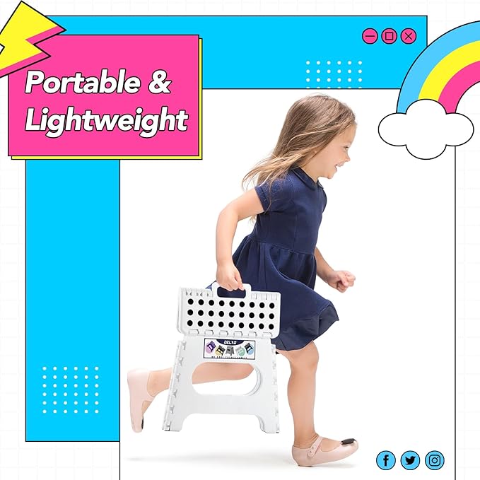 Delxo Folding Step Stool,11 Inch Non-Slip Foldable Step Stools for Kids and Adults,Portable Foldable Step Stool Lightweight Small Folding Stool with Handle for Kitchen Bathroom in White,1 Pack - Image 2