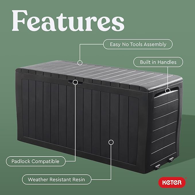 Keter Marvel Plus 71 Gallon Resin Outdoor Storage Box for Patio, Balcony & Garden – Weather‑Resistant Deck Box for Cushions, Pillows, Pool Floats & Tools, Dark Grey - Image 3