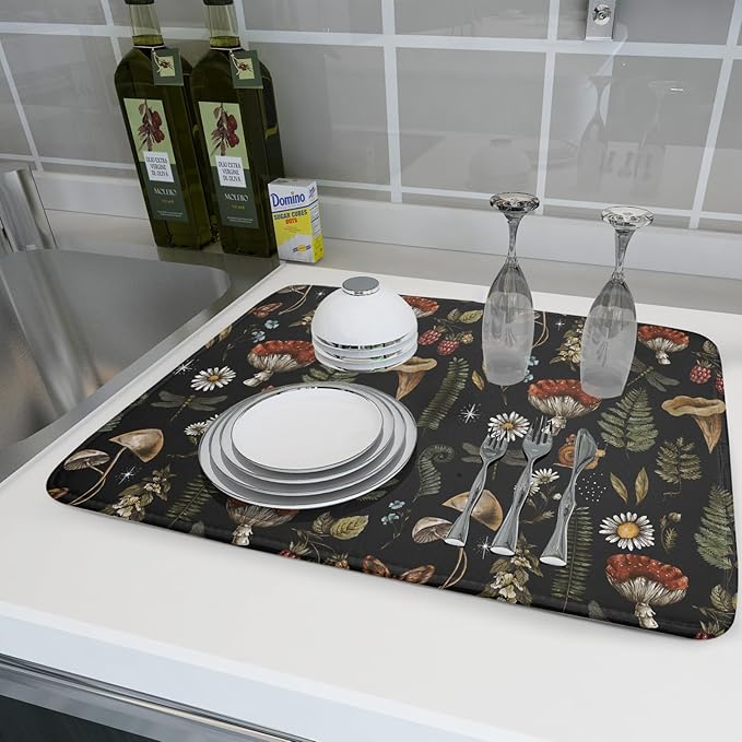 Mushroom Fern Leaves Berry Dish Drying Pad 18 x 24 Inch - Image 6