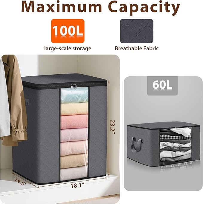SpaceWhisper 4 Pack 100L Clothes Storage, Foldable Thick Fabric Blanket Storage - Image 2
