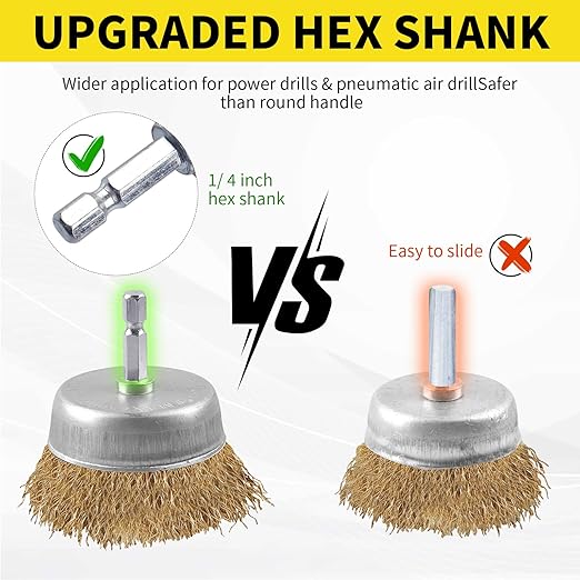 5 Pcs Wire Brush for Drill Set, Brass Wire Wheel for Drill, 1/4 Inch Hex Shank - Image 7