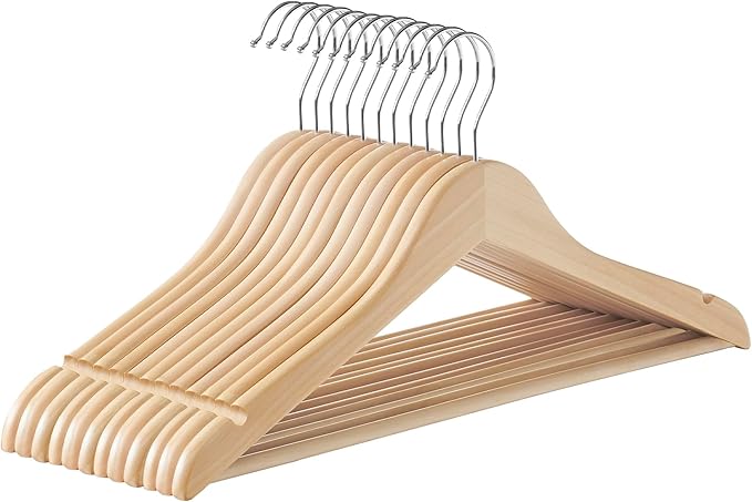 SONGMICS Wooden Hangers, Coat Hangers, Pants Bar, 360° Swivel Hooks, by SONGMICSbySONGMICSHOME