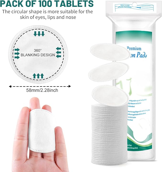Premium Cotton Rounds for Face, 100% Pure & Natural Facial Cleansing Round Pads - Image 5