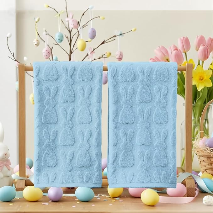 Artoid Mode 2 Pcs Light Blue 3D Rabbit Jacquard Easter Hand Towels - Image 4