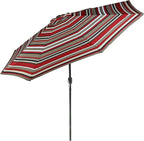 Sunnydaze Outdoor Patio Umbrella - Polyester Table Market Umbrella with Push-Button Tilt and Crank - 8 Sturdy Ribs - Awning Stripe - 9ft by SunnydazeDecor