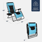 Best Choice Products Oversized Padded Zero Gravity Chair, Folding Outdoor Patio Recliner, XL Anti Gravity Lounger for Backyard w/Headrest, Cup Holder, Side Tray, Polyester Mesh - Light Blue/Black - Image 3