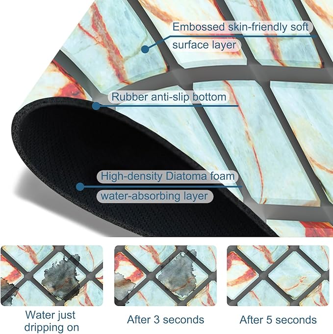 Rendering Marble Sink Splash Guard Faucet Mat Blue Wall Tiles Super Absorbent - Image 3