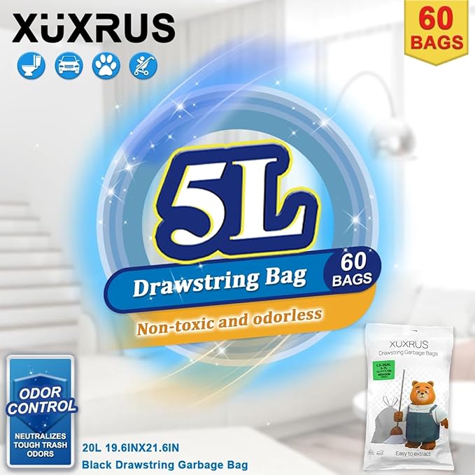 XUXRUS 1.5 Gallon Black Mini Trash Bags, Tear-Resistant, Easy Tear-Off - Image 2
