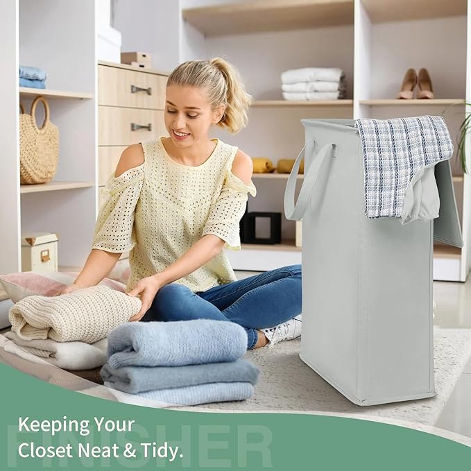 Slim Laundry Basket with Lid and Handles, Foldable Laundry Basket - Image 5