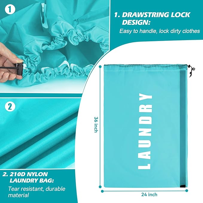 Heavy Duty Laundry Bag with Strap, 2 Pack Travel Laundry Bags - Image 3