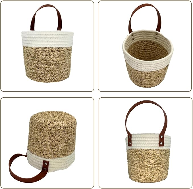 Cotton Rope Hanging Baskets for Organizing 2 Pcs Round Small Wall Basket - Image 5