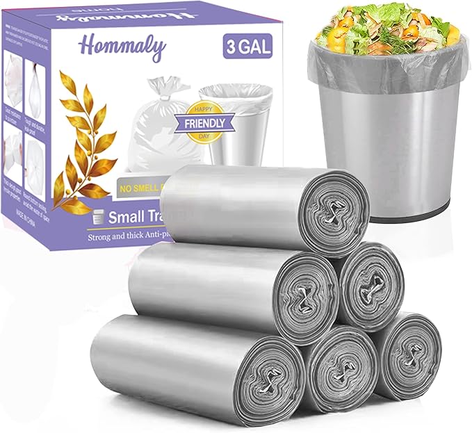 3 Gallon 180pcs Small Grey Trash Bags Plastic Strong Grey Garbage Bags by HOMMALY