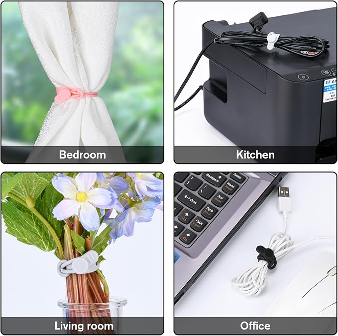 32Pcs Silicone Cable Ties, Data Cable Organizer Silicone Cable Straps Cord Ties - Image 8