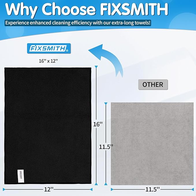 FIXSMITH Black Microfiber Cleaning Cloth -Pack of 12, Highly Absorbent Cleaning - Image 3