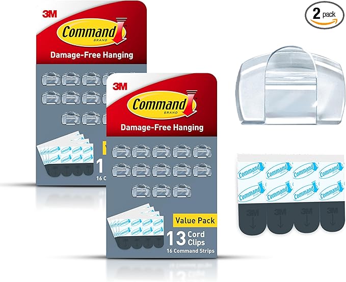 Command Round Cord Clips, Damage Free Hanging Cable, by Command