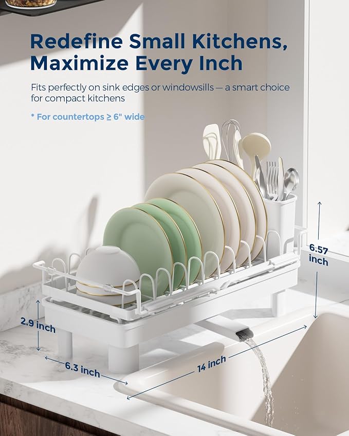 Nacial 2-in-1 Small Dish Drying Rack Fits 14''–21.8'' Sink, Dish Drainers - Image 2