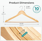 HOUSE DAY Premium Wooden Coat Hangers 10 Pack, Heavy Duty Solid Wood Clothes - Image 2