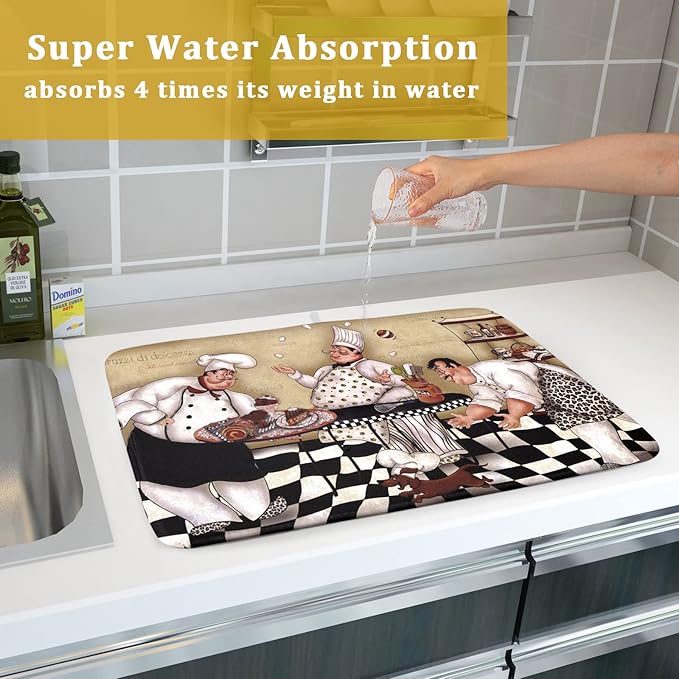 Fat Chef Dish Drying Mat For Kitchen Counter 18x24 Inch Microfiber Absorbent - Image 7