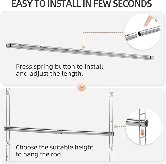 STORAGE MANIAC Hanging Closet Rod, Adjustable Width and Height Closet Hanging - Image 4