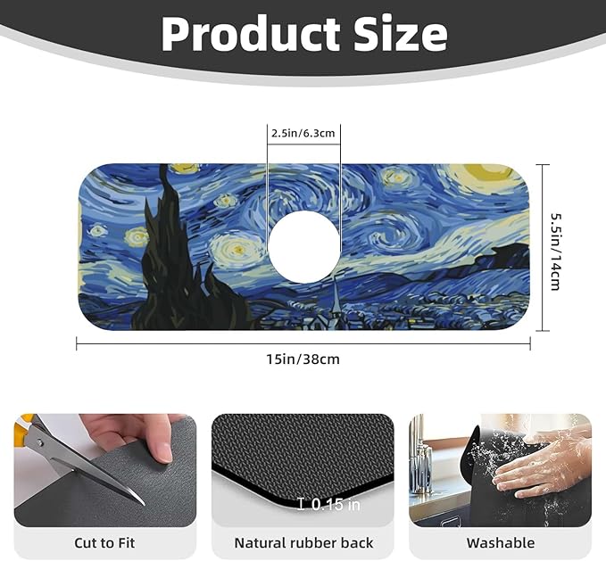 The Starry Night Kitchen Sink Splash Guard Faucet Mat Super Absorbent Fast - Image 2