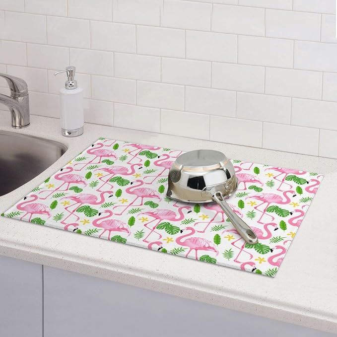Pink Flamingo Leaf Dish Drying Mat 18x24 - Image 7
