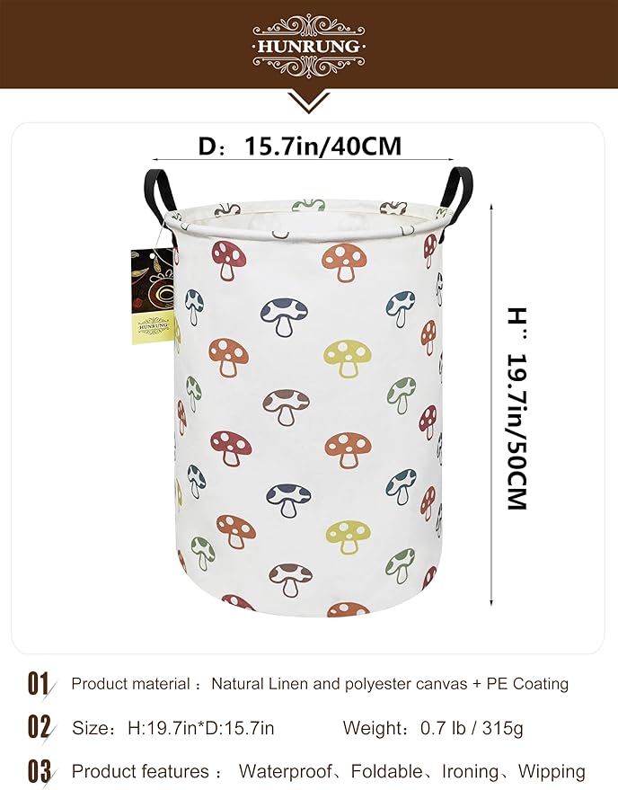 HUNRUNG Laundry Hamper, Large Canvas Fabric Lightweight Storage Basket Toy - Image 2
