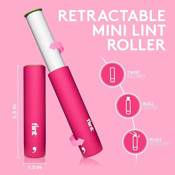 Flint Classic Pink Retractable Mini Lint Roller - Image 2