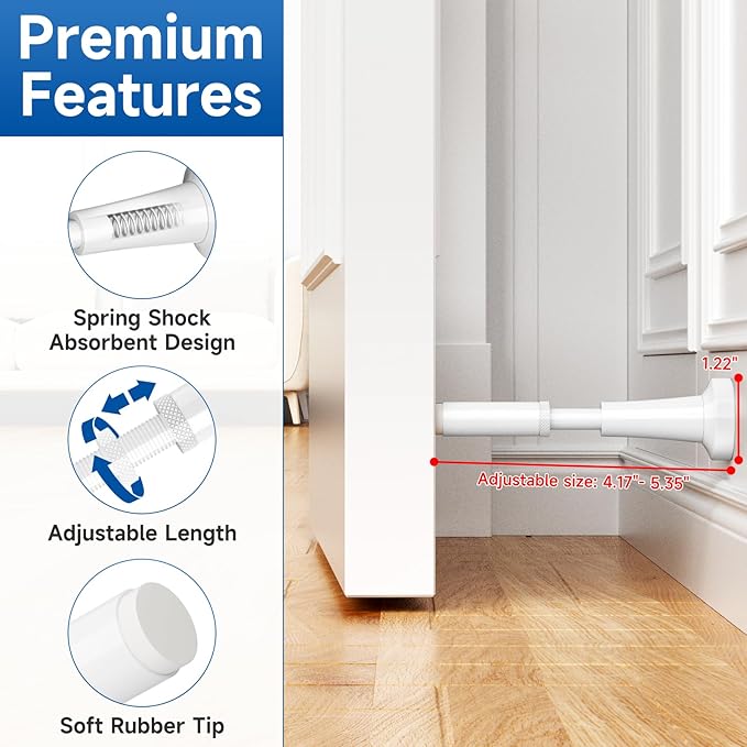 4pcs Adjustable Spring Door Stops, 4.17-5.35in Aluminum Long Door Stoppers - Image 3