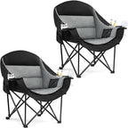 Oversized Camping Chair for Adults - Heavy Duty Outdoor Padded Large Lawn Camp Chair with Cup Holder Cooler Pockets for Sports Beach Fishing Garden Portable Supports 500lbs, Black/Grey 2 Pack by PUVASIA