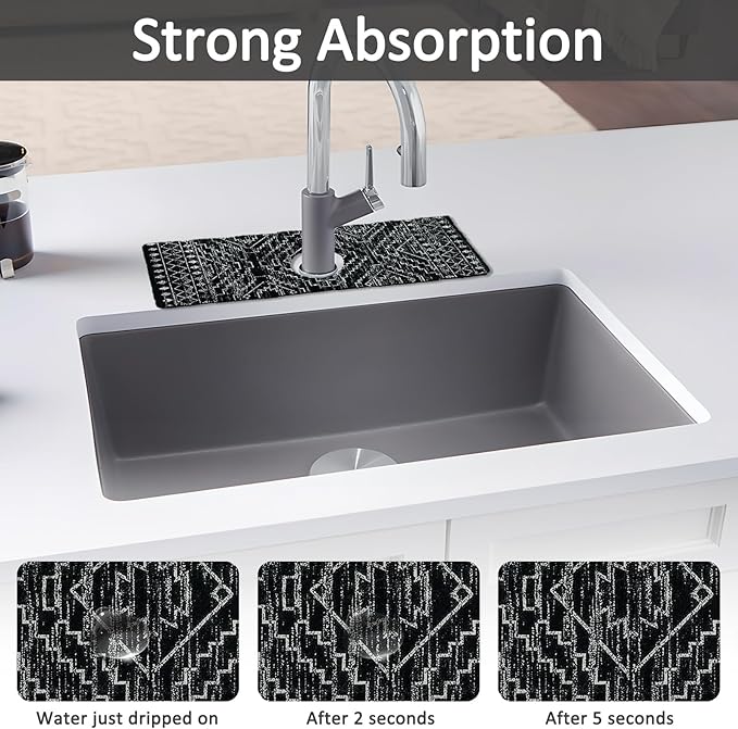 15" X 5.5" Kitchen Sink Splash Guard Faucet Mat Aztec Super Absorbent Fast - Image 3