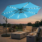 wikiwiki 10ft Solar LED Patio Umbrella with Base Included, Offset Umbrella with Weighted Sandbag Base, Cantilever Patio Umbrellas for Backyard, Garden & Deck, 32 LED Lights & Polyester Shade, Sky Blue by WikiwikiPatioUmbrellas