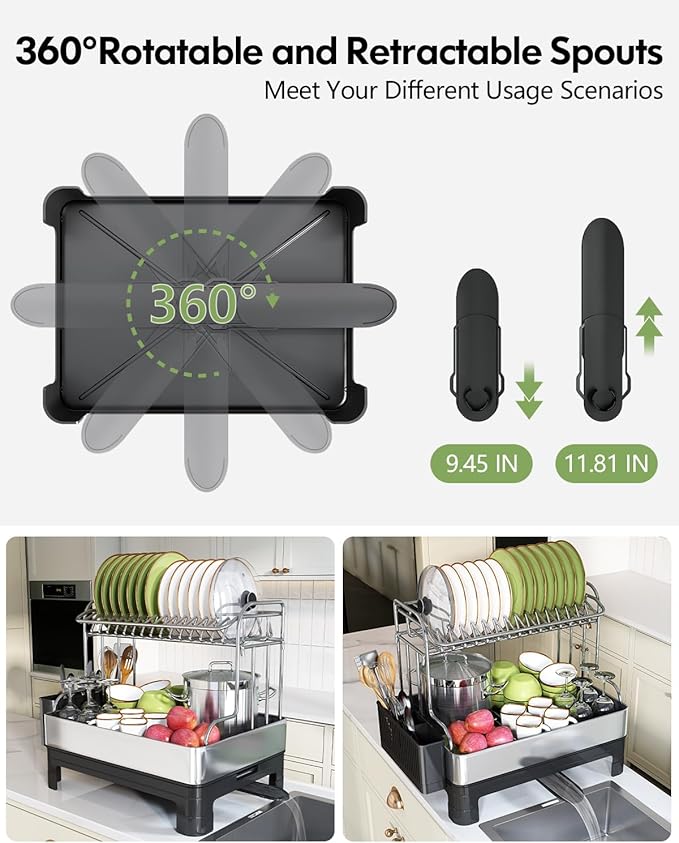 Extra Large Two Tier Stainless Steel Dish Drainer Drying Rack - Image 5