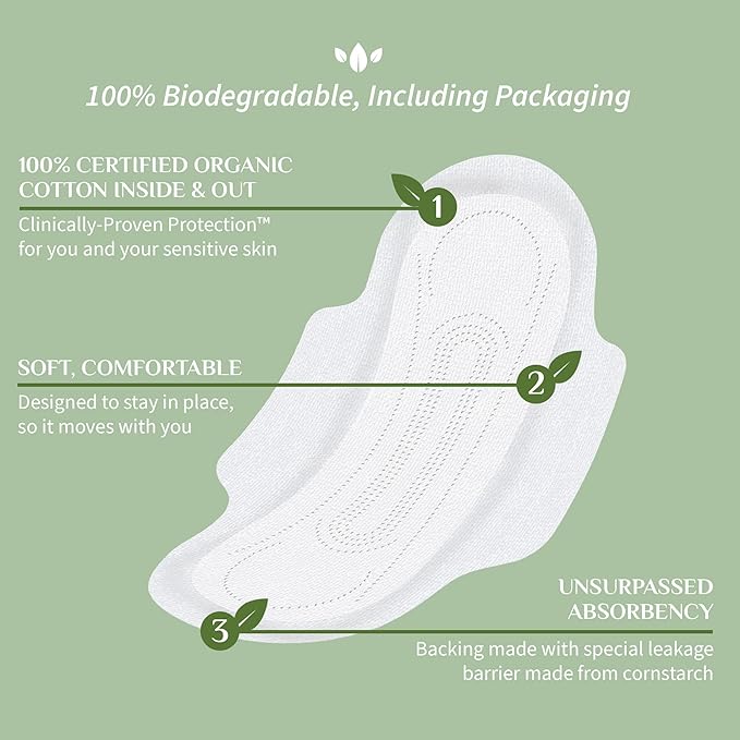 Organyc - 100% Certified Organic Cotton Inside and Out Feminine Pads, Sanitary - Image 5