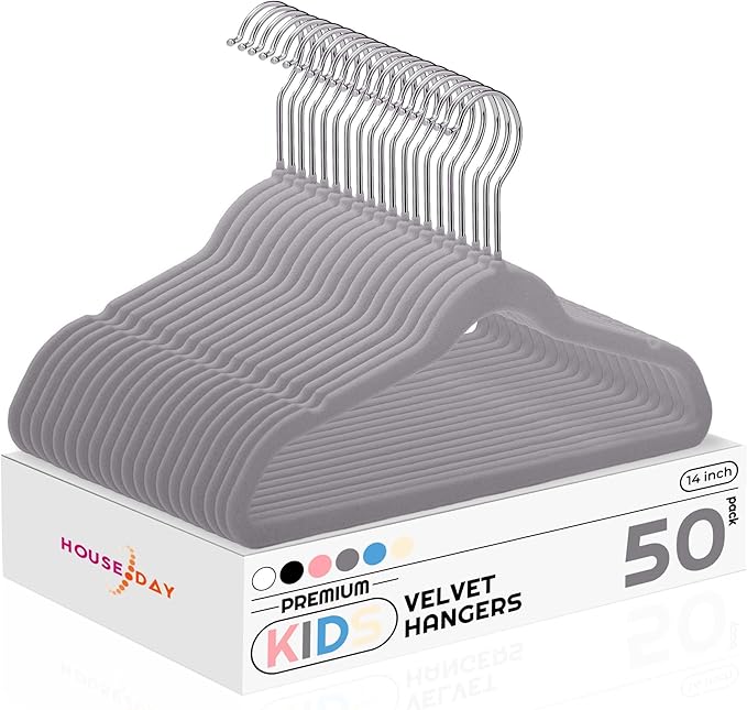HOUSE DAY 14 Inch Kids Velvet Hangers 50 Pack, Durable Big Kid Hangers by HOUSEDAY