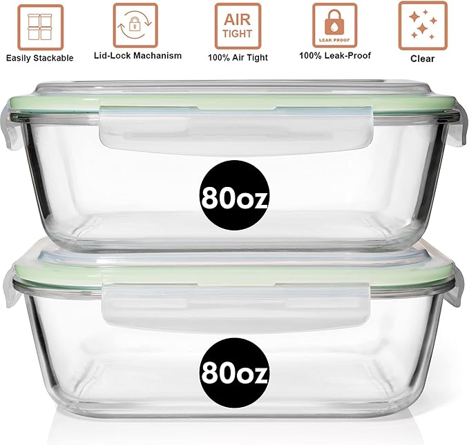 Razab 10 Cups/ 80 Oz 4 Pc Glass Food Storage Containers - Image 7
