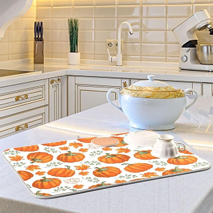 Autumn Pumpkins Leaves Thanksgiving Dish Drying Mat - Image 6