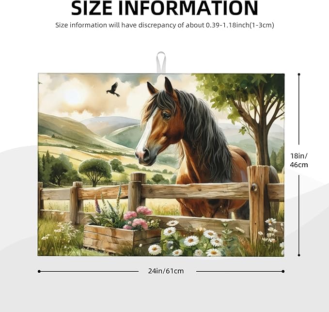 Horse Dish Drying Mats for Kitchen Counter, Absorbent Reversible Microfiber - Image 2