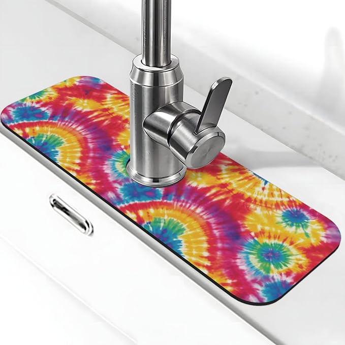 Abstract Colorful Tie Dye Kitchen Sink Splash Guard Faucet Mat Super Absorbent by Unknown