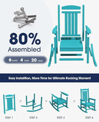 KINGYES HDPE Rocking Chairs Outdoor, Patio Rocking Chairs with 330lbs Support, Smooth Porch Rocker for Deck Lawn Yard, Aruba Blue - Image 4