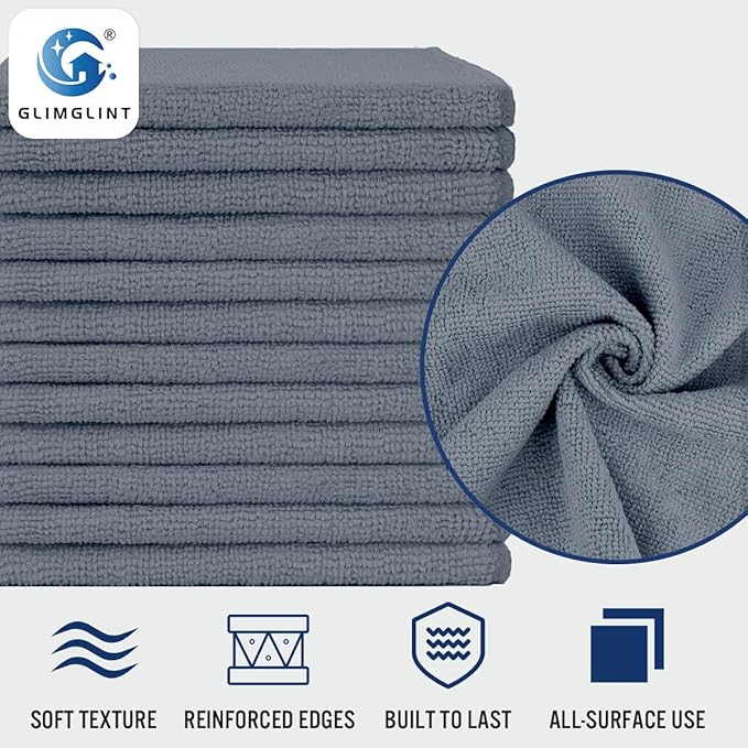 GLIMGLINT Grey Microfiber Cleaning Cloth, 12PK Reusable Cleaning Rags, Highly - Image 3