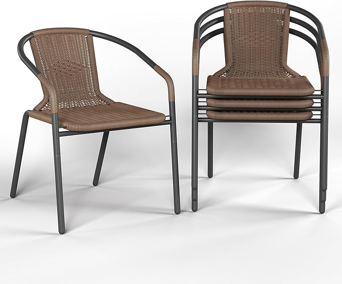 Amopatio Outdoor Dining Chairs Set of 4, Stackable Patio Chairs, Rattan Wicker Patio Dining Chairs Set of 4, Bistro, Deck, Yard, Porch, Brown by Amopatio