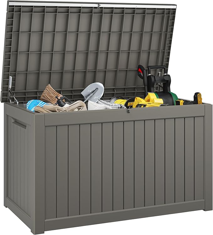 Outdoor Storage Box, Resin Deck Boxes Indoor and outdoor, Waterproof Storage Box Lockable Lid (Grey,270 Gallon) by NBYSGO