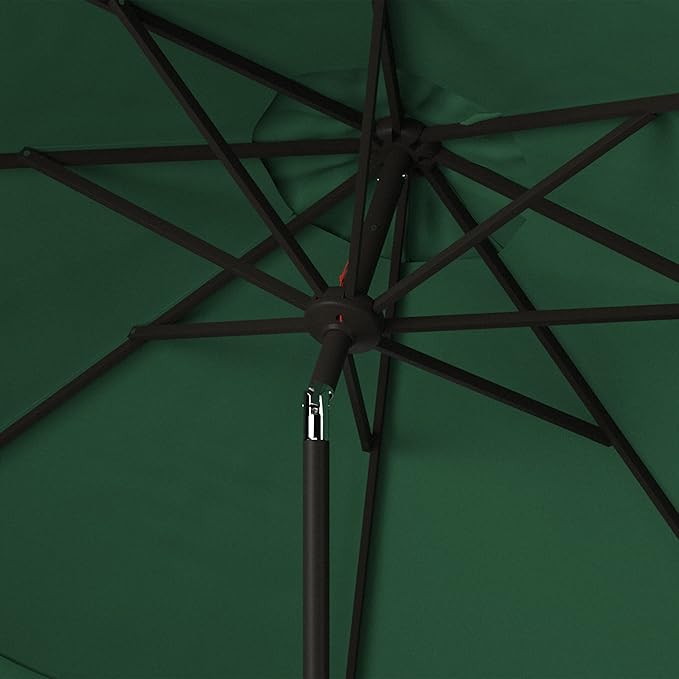 SAFAVIEH 9ft Outdoor Patio Umbrella, Round, Valance, Dark Green, Auto Crank Tilt, UV Resistant for Deck, Backyard, Poolside (PAT8006H) - Image 3