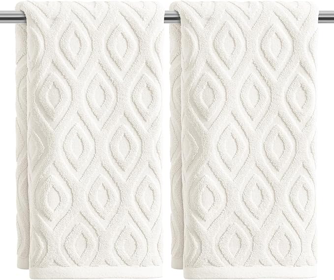 Artoid Mode 2 Pcs White 3D Diamond Grid Jacquard Hand Towels by ArtoidMode