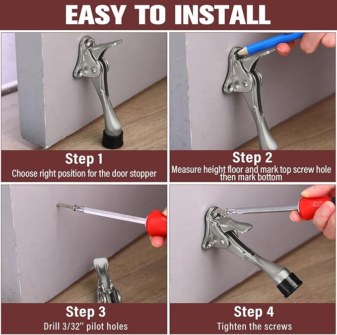 Chumia 12 Pieces Heavy Duty Door Stoppers 5.35 Inches Kickdown Adjustable Kick - Image 5