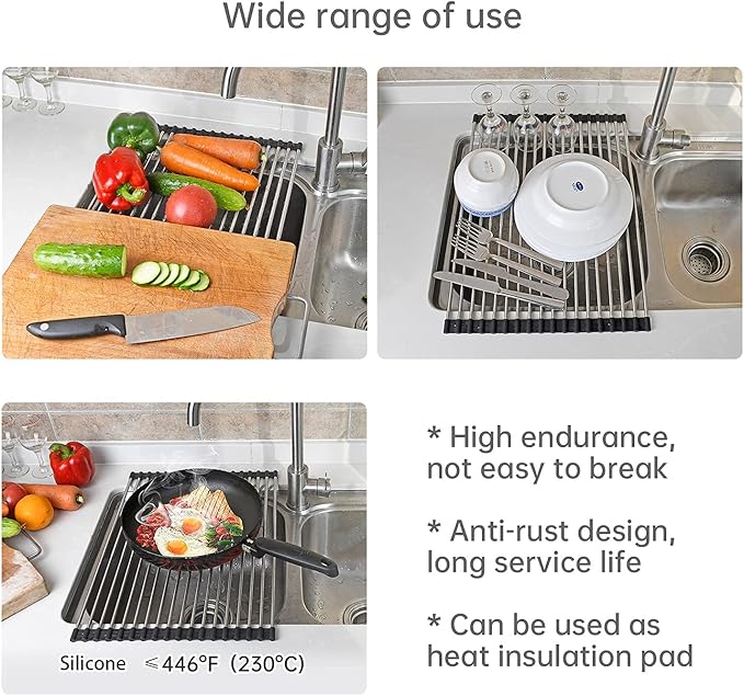 Large Telescopic Drain Rack Roll Up Rack Heat-Resistant Dish Drainer Kitchen - Image 5