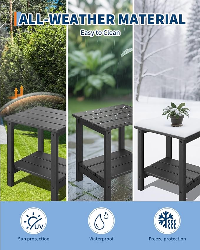 GarveeLife Poly Lumber Rocking Chair Outdoor Set of 4 with 2 Side Table - HDPE High Back Porch Rocker Chairs for Adults - All Weather Resistant Furniture for Patio - Black - Image 6