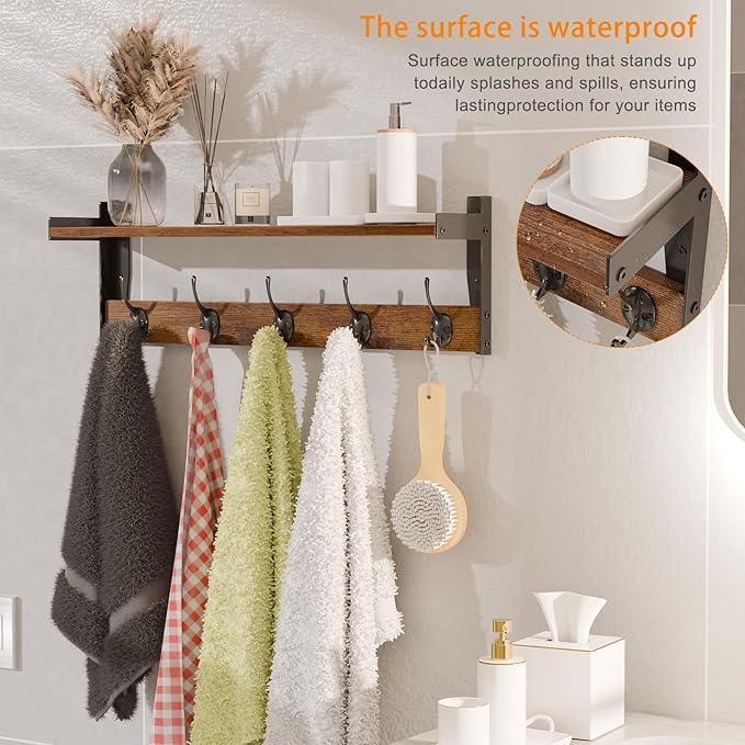 Coat Rack with Wall Mount, 23 Inch Long Entryway Wall Shelf with Hooks - Image 3